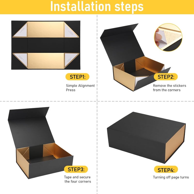 Ditwis 12x9x4 Inches Gift Box with Magnetic Closure Lid, Black-Gold Magnetic Box for Wedding, Groomsmen Bridesmaid Proposal, Birthdays, Mother's Day - Image 2